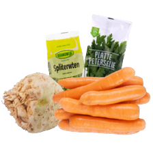 Knolselderij per stuk, winterpeen zak à 1 kilo,
spliterwten zak à 500 gram
of platte peterselie
zakje à 15 gram